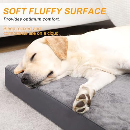 KSIIA Orthopedic Dog Bed for Large Dogs with Waterproof, Dark Grey, 35x22