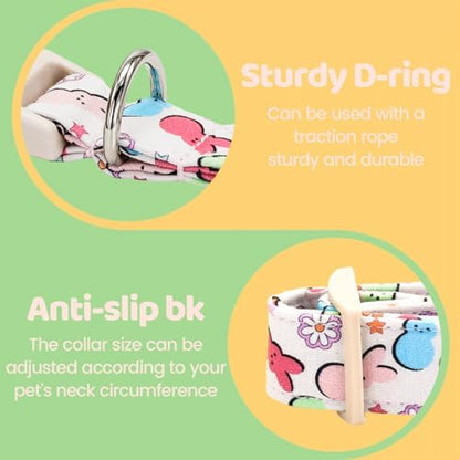 Dog Collars, Easter Colorful Rabbit Print Cotton Collar Holiday Adjustable Light Plastic Buckle Collar with Bow Pet Collar Gift for Large Dogs