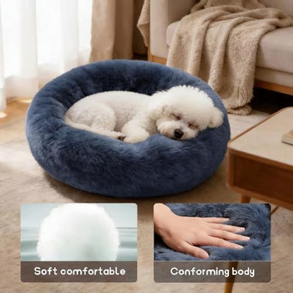 Comfort Donut Dog Bed for Small Dogs, Cat Bed & Pet Bed for Indoor Use, Medium Size with Soft Plush, Round Dog Beds for Large Dogs and Cats (Gray, 36''Lx36''Wx8''Th)