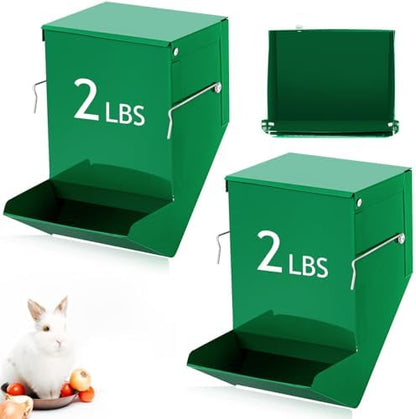 Maxcheck 2 Pcs Rabbit Feeder for Cages, 4.7 Inches, Solid Bottom, Green
