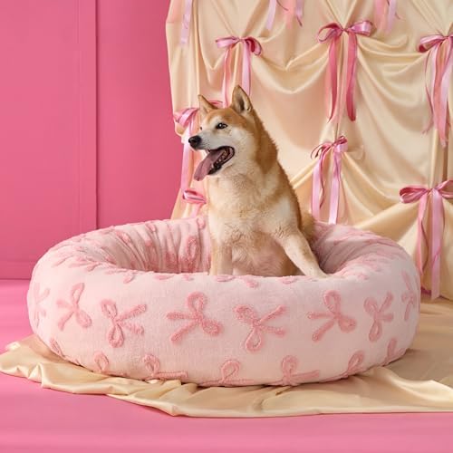 LE SURE Shown on TV Jacquard Donut Dog Beds Medium,Pink Taffy 30x30x8in