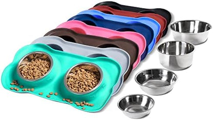 Hubulk Pet Dog Bowls 2 Stainless Steel Dog Bowl with No Spill Non-Skid Silicone Mat + Pet Food Scoop Water and Food Feeder Bowls for Feeding Small Medium Large Dogs Cats Puppies (Large, Mint Green)