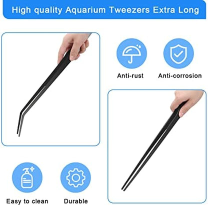 Luxiv 15 In Aquarium Tweezers Set, Straight And Curved Feeding Tongs