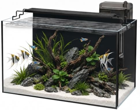 10 Gallon Glass Aquarium Kit, Rimless Fish Tank with LED & Filter, Black