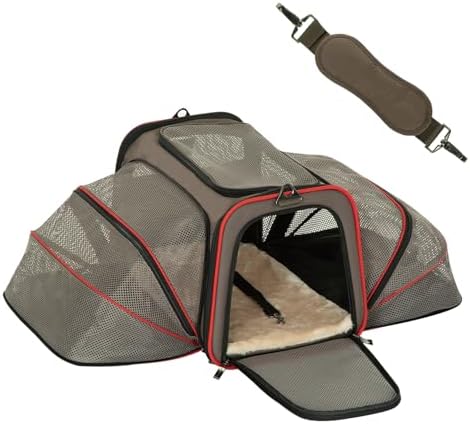 Petsfit 2 Side Expandable Pet Carrier Dog Carrier Cat Carrier for 2 Cats, 19" Lx 12" Wx 12" H, with Soft Cushion, Built-in Safety Rope, Pockets, Fit for Car Travel