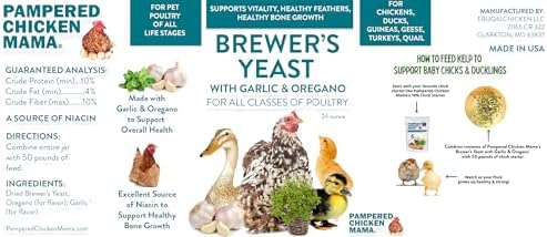 Brewer's Yeast for Ducks & Chickens with Garlic & Dried Oregano (24 Ounce) | Niacin for Ducks, Chicks, and Adult Chickens | Chicken Probiotic & Amino Acids| Pampered Chicken Mama (24 Ounce)