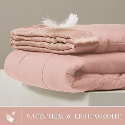 Madison Park Down Alternative Twin Size Blanket for Bed, Satin Trim, Blush