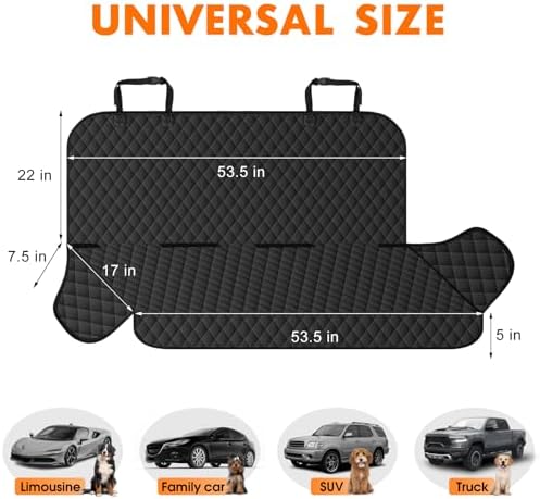 Waterproof Dog Backseat Cover for Cars, Non-Slip Pet Seat Protector,M-Black