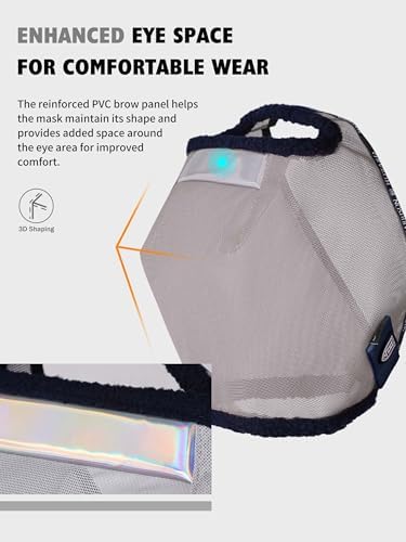 Harrison Howard Reinforced Horse Fly Mask with Mirror PVC Brow Support, Enhanced Eye Space, UV Protection Original Grey XL
