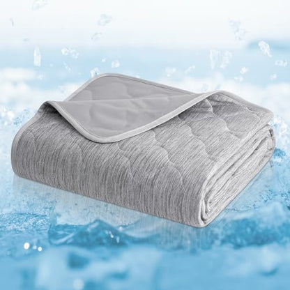 Cozy Bliss Deluxe Leakproof Cooling Blanket for Large Dogs Q-Max 0.5, Soft & Durable Washable Pet Cooling Mat for Hot Weather, Livingroom, Couch & Bed Protector for Cats, Silver Grey, 60"x80"