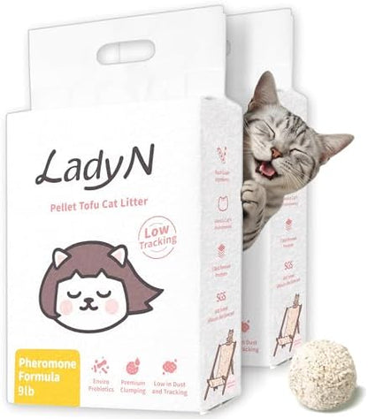 Lady N Cat Attract Tofu Cat Litter, Calming Pheromone Low-Track Pellet 18lb