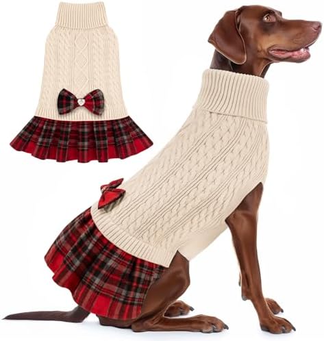 KYEESE Dog Sweater Dress for Medium Large Dogs Turtleneck Thick Knit