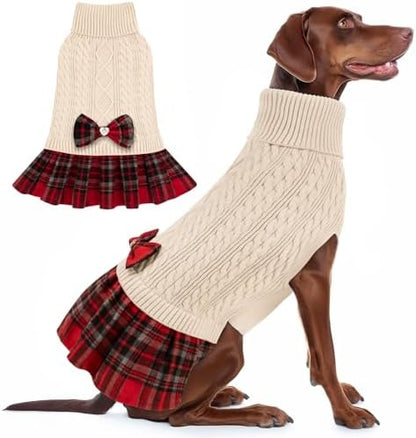 KYEESE Dog Sweater Dress for Medium Large Dogs Turtleneck Thick Knit