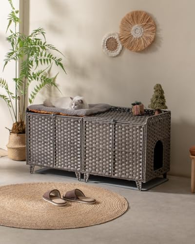 SETVSON Cat Litter Box Enclosure for 2 Cats, Double Room Cabinet, Gray