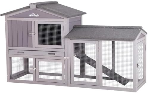 Aivituvin Rabbit Hutch Indoor Bunny Cage Outdoor Chicken Coop Rabbit House Bunny Hutch with Deeper Plastic Tray (Grey02 -one Set)