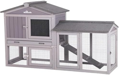 Aivituvin Rabbit Hutch Indoor Bunny Cage Outdoor Chicken Coop Rabbit House Bunny Hutch with Deeper Plastic Tray (Grey02 -one Set)