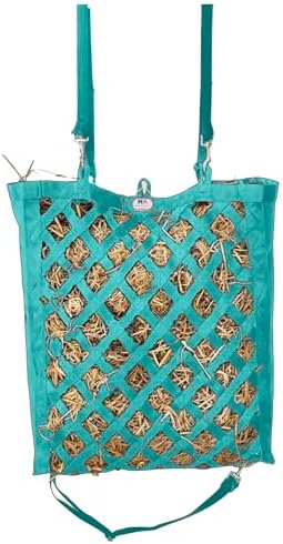 Majestic Ally Premium Nylon Hay Bag for Horses and Livestock, Simulates Grazing, Slow Feeding, Heavy-Duty PP Webbing,Quick-Adjust Straps, Small Hole for Digestion, Multiple Colors (Turquoise)