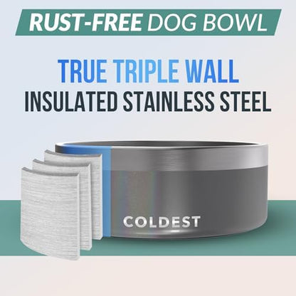 Coldest Dog Bowl - Anti Rust Metal, Non Slip, 3 Layers Insulated Stainless Steel Dog Bowls - Spill Proof & Heavy Duty - Water Bowl for Dogs, Cats & Pets, Dish Washer Safe (64 oz, Stardust Glitter)