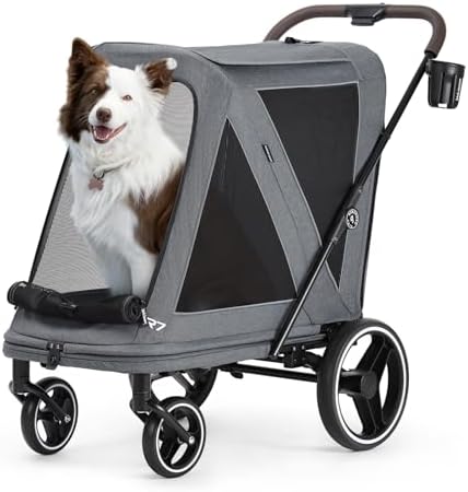 Beberoad Pet Stroller for Medium Dogs, Dog Stroller One-Second Fold, R7 All-Terrain with ER Tires, Mesh Dual-Window, Full Disassembly&Washable Waterproof Oxford Fiber
