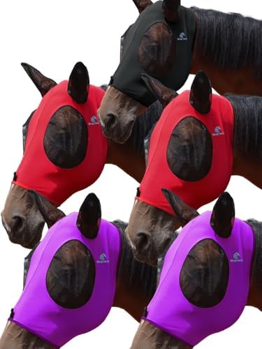 Mask Tech 5 Pieces Horse Fly Masks with Ears, Stretchy Elastic Mesh Fly Masks, 3D Eye Clearance, UV Protection-Large,Combo 24