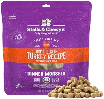 Stella & Chewy's Freeze-Dried Raw Cat Dinner Morsels - Premium Turkey Recipe with 98% Farm-Raised Meat & Organs - Natural Grain-Free Cat & Kitten Food - Made in USA - 8 oz