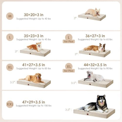 EHEYCIGA Large Memory Foam Dog Crate Bed Washable, 35x23Inch, Beige