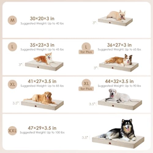 EHEYCIGA XXL Washable Dog Crate Bed with Memory Foam, 47x29Inch, Beige