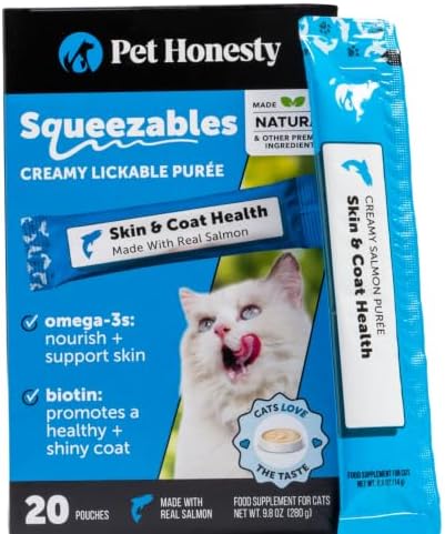 Pet Honesty Vet Backed Cat Skin & Coat Supplement Puree, Salmon, 20 Ct