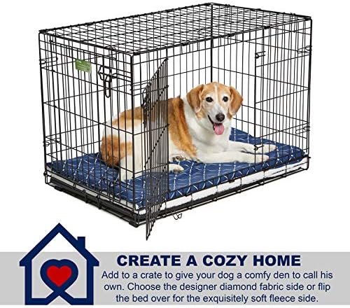 MidWest Homes for Pets Quiet Time Couture Paxton Dog Bed, Blue & Fleece with Removable Pillow Cover, Blue, 36", Blue Diamond Pattern
