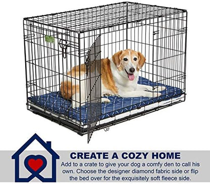 MidWest Homes for Pets Quiet Time Couture Paxton Dog Bed, Blue & Fleece with Removable Pillow Cover, Blue, 36", Blue Diamond Pattern