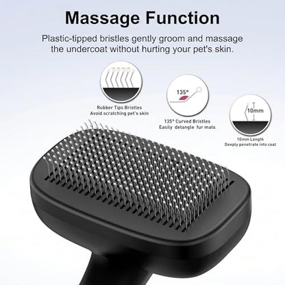 Self Cleaning Slicker Brush for Dog and Cat Shedding, Black