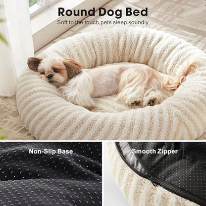 MIXJOY Dog Beds Large Sized Dogs, 36 inches Washable Dogs Bed with Removable Cover, Cozy Donut Dog Ded Fluffy Plush Faux Fur Pet Bed with Anti-Slip Bottom, 36"x36"x10", White