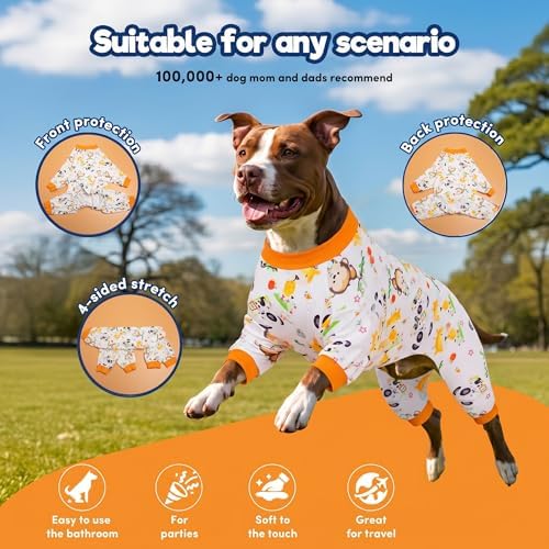 LovinPet Boxer Pajamas, Dog Pajamas, White Animal Print, Orange, XL