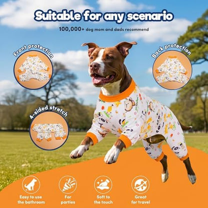 LovinPet Doberman Pajamas, Dog Pajamas, White Animal Print, Orange, L