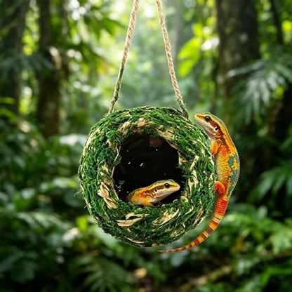 Mossy Caves Hideout, Crested Gecko Tank Accessories, Green Cave Hide Made with Natural Moss for Reptiles and Amphibians, Hide for Crested Gecko, Terrarium & Vivarium Decor