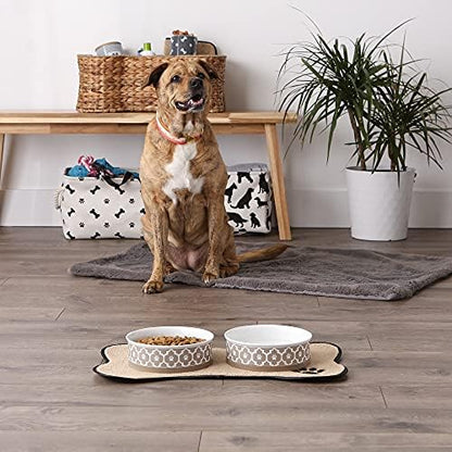 Bone Dry Lattice Collection Pet Bowl & Canister, Large Set, 7.5x2.4 inches, Stone, 2 Piece