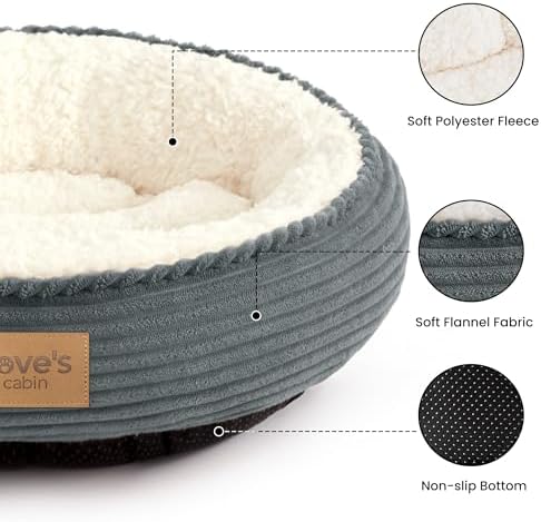Love's cabin Round Donut Cat and Dog Cushion Bed, 20in Pet Bed for Cats or Small Dogs, Anti-Slip Water-Resistant Bottom, Super Soft Durable Fabric Pet beds, Washable Cat Dog Bed Stripe Bluish Grey