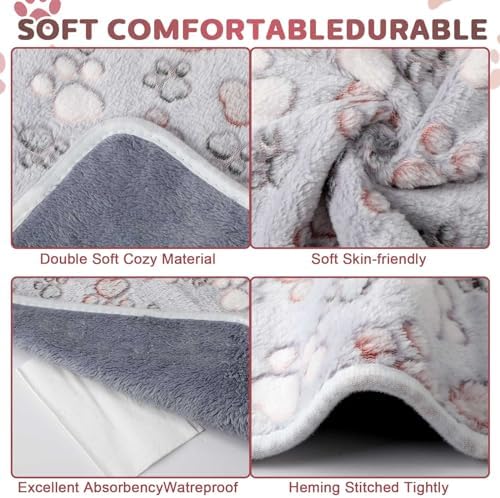 Reginary 4 Pcs Guinea Pig Fleece Cage Liners, Adorable Paw, 12 x 12 Inch