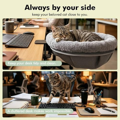 Cat Desk Bed, Foldable 2-in-1 Plush Cat Hammock and Hanging Cat Nest