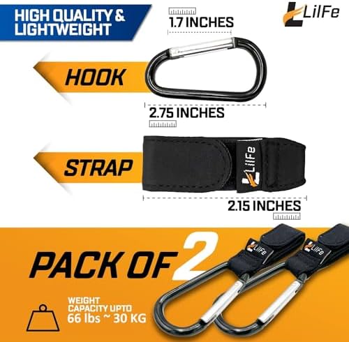 2 Pcs Black Baby Stroller Hooks for Hanging | Multipurpose Stroller Straps with Durable and Stylish Stroller Clips for Diaper Bags | The Perfect Mummy Hook for Pram, Wheelchair, Shopping and Pet Carts