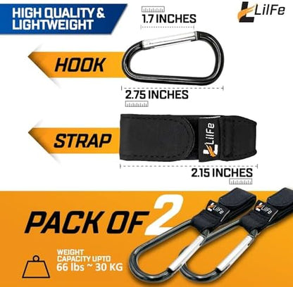 2 Pcs Black Baby Stroller Hooks for Hanging | Multipurpose Stroller Straps with Durable and Stylish Stroller Clips for Diaper Bags | The Perfect Mummy Hook for Pram, Wheelchair, Shopping and Pet Carts