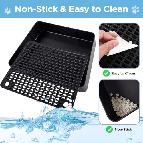 Adjustable Litter Box Step, Cat Litter Box Ramp/Catcher with Wooden Feet