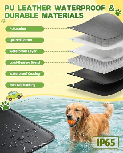 Victoper Dog Car Seat Cover, 600D Heavy Dute Car Seat Cover for Dogs Pets,100% Waterproof Anti-Scratch Nonslip Dog Hammock for Cars, Hard Bottom Seat Covers Protector for Sedan SUV Truck PU Leather