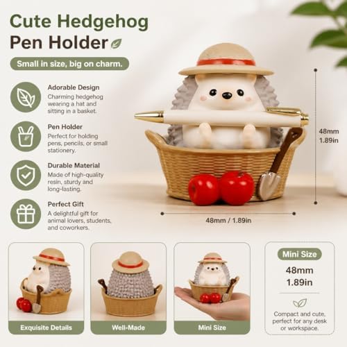 Light Gray Hedgehog Pen Holder, Cute Resin Basket Desk Decor