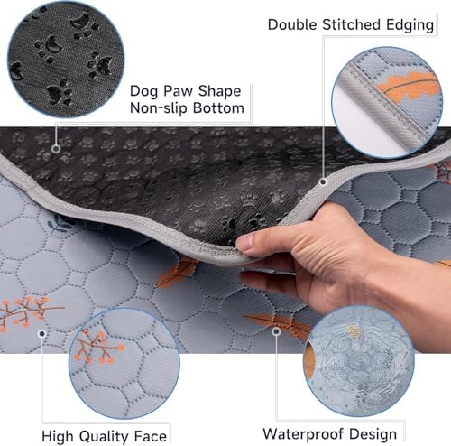 Sunheir Washable Pee Pads for Dogs Large 24" x 72" 2-Pack Reusable Puppy Pads Pet Training Pads, Absorb Dog Mats, Whelping Pad, Non-Slip Protects Against Urine Leakage,Runner Rug (Leaves - Light Grey)