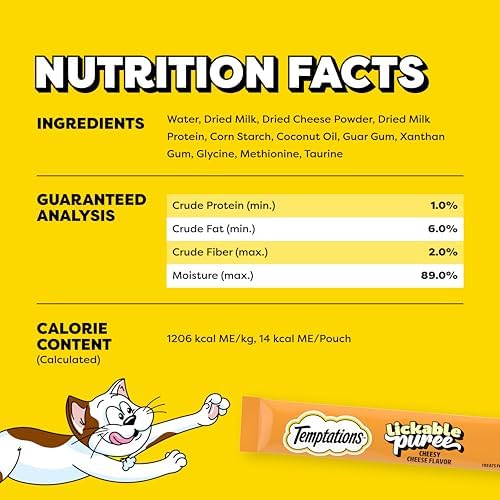 Temptations Creamy Puree Lickable Cat Treats, Cheese, 4 Count, 11 Pack