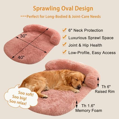 Orthopedic Dog Bed with Egg-Crate Base, Calming Dog Beds Fluffy Plush Faux Fur with Raised Edges, Spine Friendly Pet Sleeping Mat for Medium Large Dogs, Easy Wash (Oval, Blush Pink 40"x30")