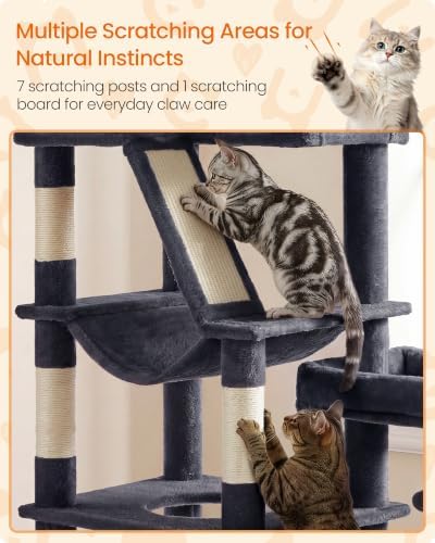 Feandrea Large Cat Tree, 74.1" Tall Sturdy Cat Tower for Indoor, Dark Gray