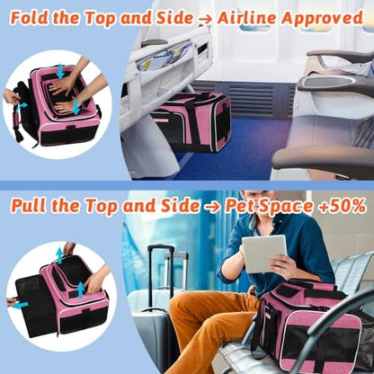 Petskd Top and Side Expandable Small Pet Carrier Airline Approved, Pink