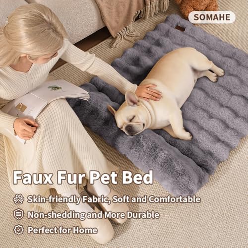 SOMAHE Cat Bed and Small Dog Bed Mat, Raised Pillow, 27 x 20 Inch, Gray